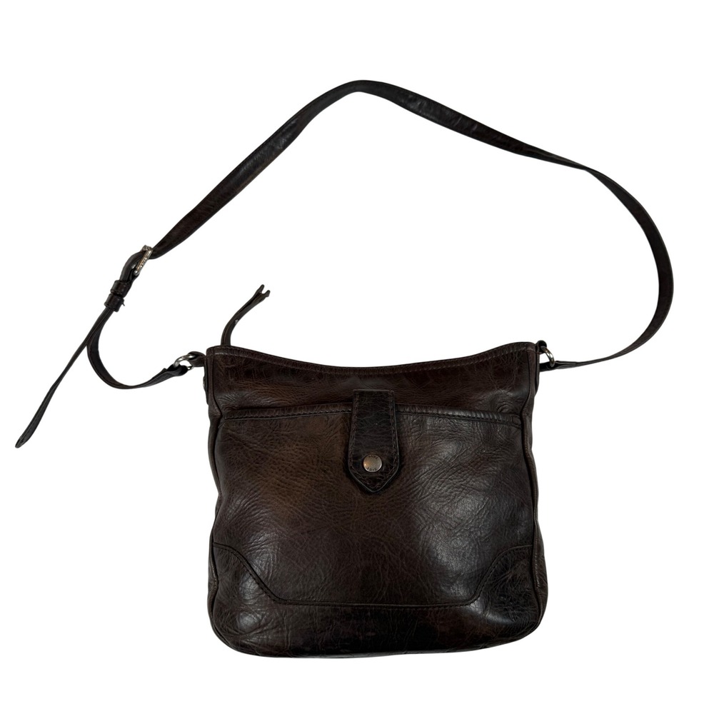 Frye Dark Brown Tumbled Leather Crossbody Bag Distressed Shoulder Bag Purse Vtg